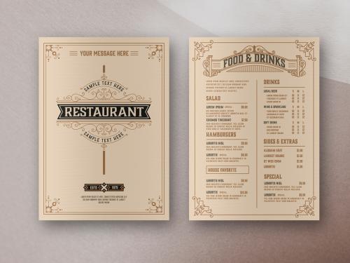 Restaurant Menu Layout with Ornamental Elements  - 301438129