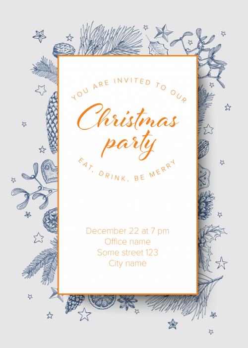 Christmas Party Invitation Layout with Handdrawn Elements - 301445379