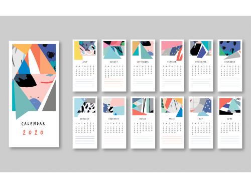 Annual Calendar Layout with Abstract Elements - 302251693