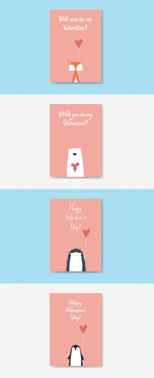 Valentine's Day Card Layouts with Cute Animals - 302287164