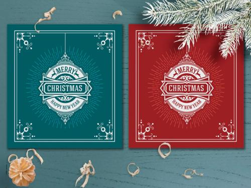 Winter Greeting Card Layout Set with Filigree Elements - 302550757
