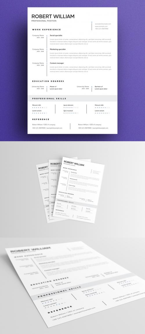 Minimalist Resume Layout with Black and White Accents - 302784161