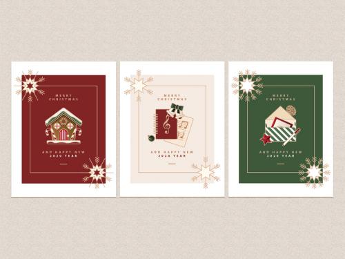 Greeting Card Layout Set with Christmas Illustrations - 302951435