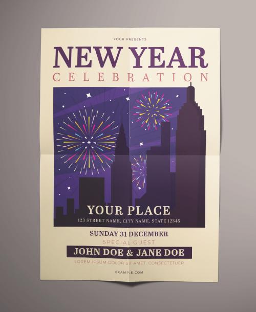 New Year Celebration Flyer Layout with Fireworks - 302955505