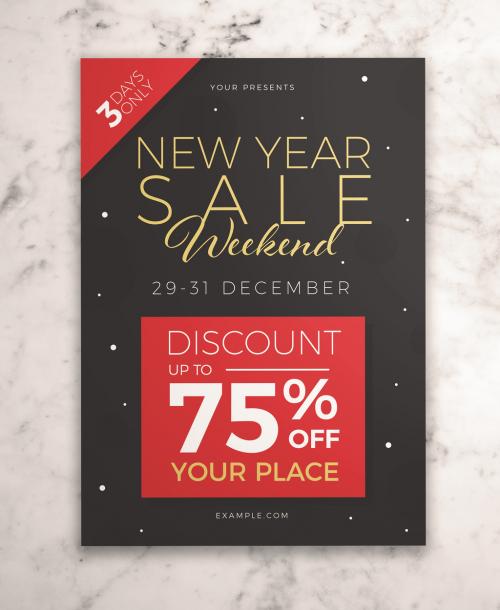 New Year Sale Weekend Flyer Layout with Illustrative Elements - 302955524