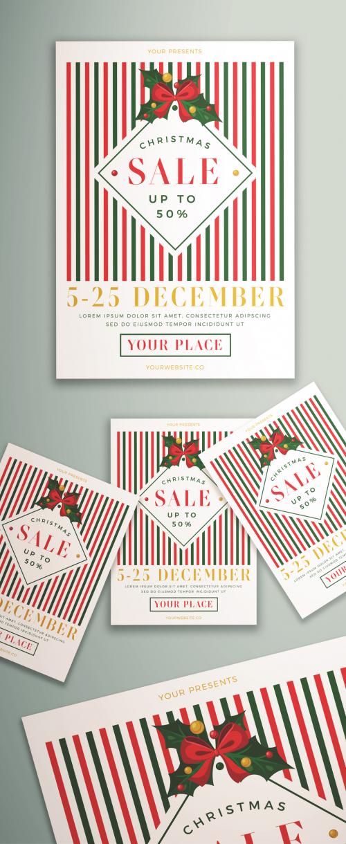 Christmas Sale Flyer Layout with Ribbon Element - 302955673