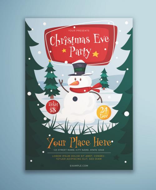 Christmas Eve Party Flyer Layout with Snowman - 302955724