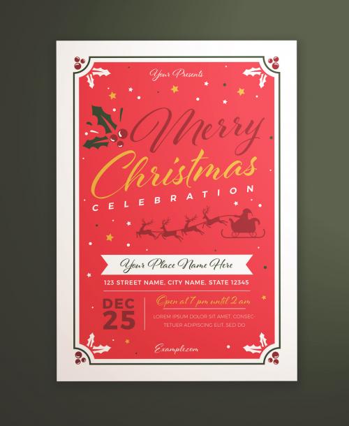 Christmas Celebration Flyer Layout with Santa and Reindeer - 302955759