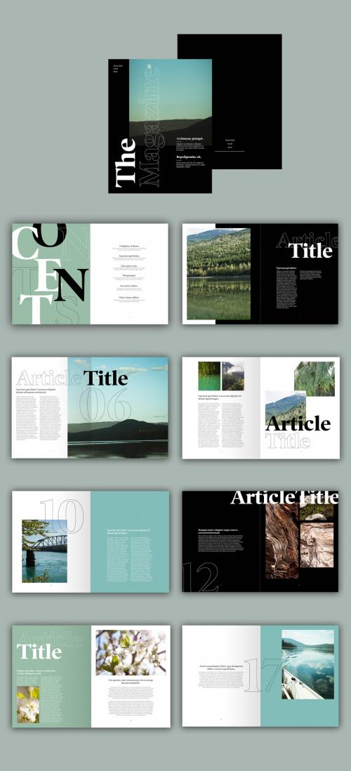 Black and Green Magazine Layout with Bold Type - 303609299