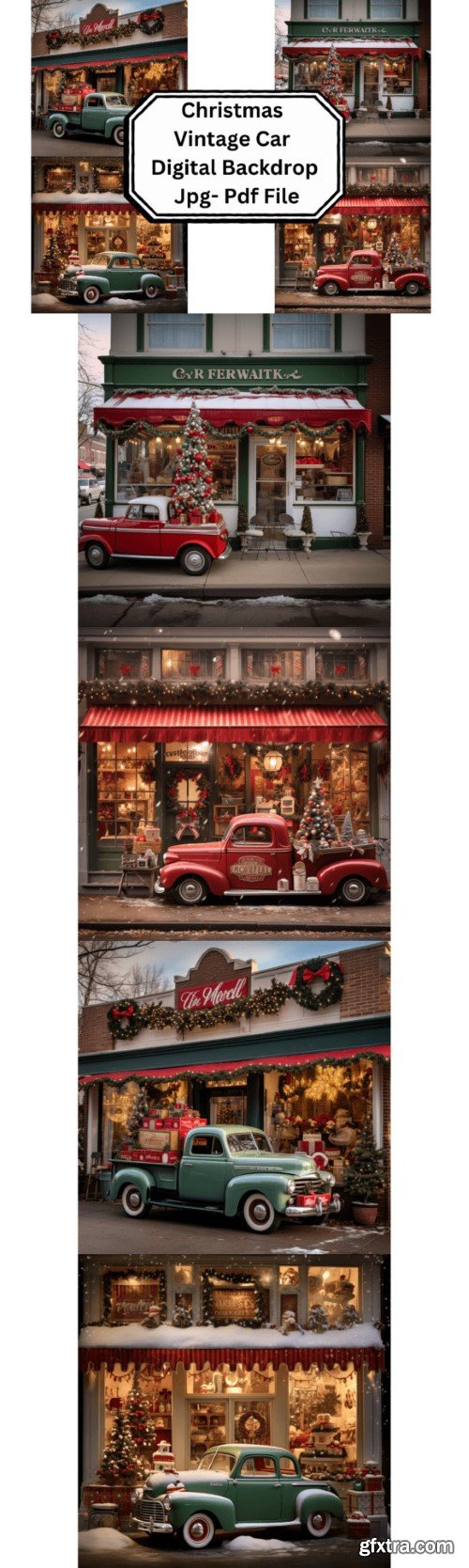 Christmas Vintage Car Digital Backdrops