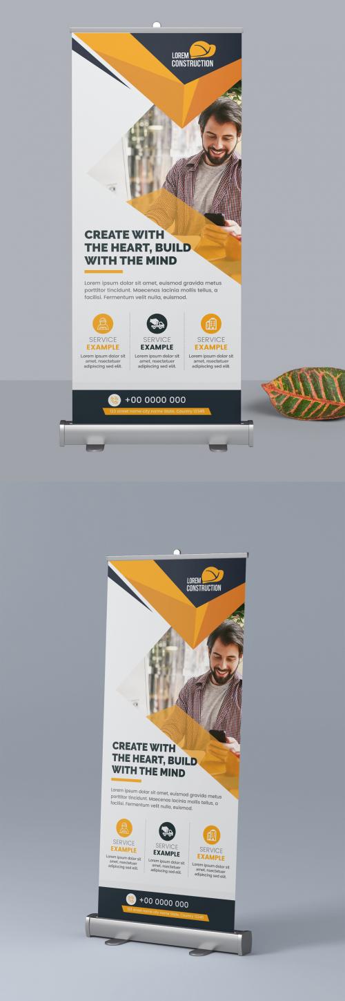 Simple Construction Roll Up Banner Layout with Orange Accents - 303626419