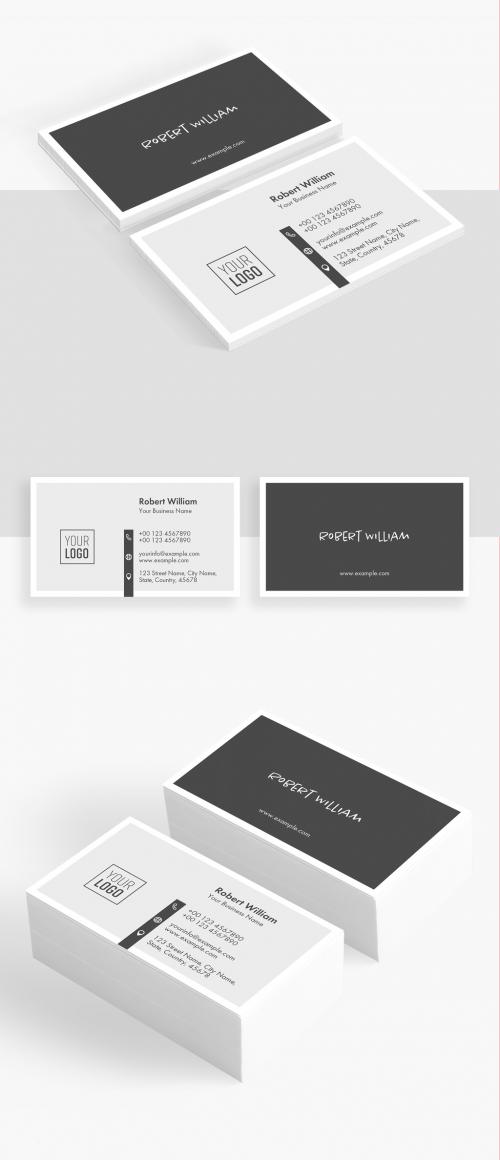 Minimal Business Card Layout with Black Accents - 303658609