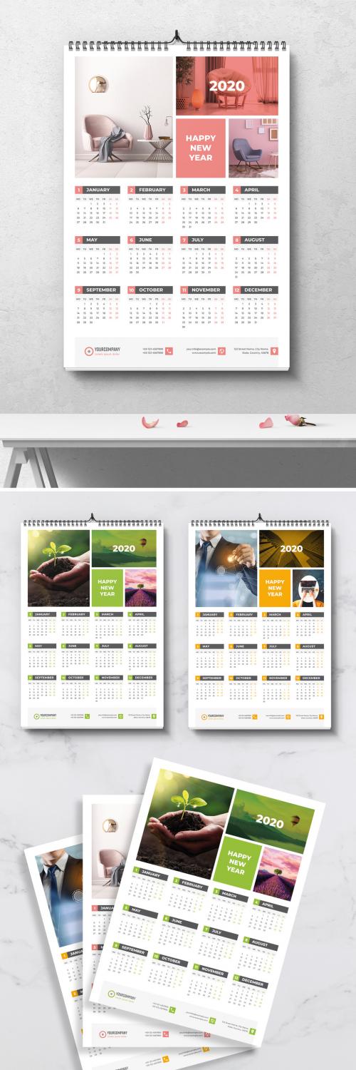 Wall Calendar Layout with Colorful Accents - 303669080