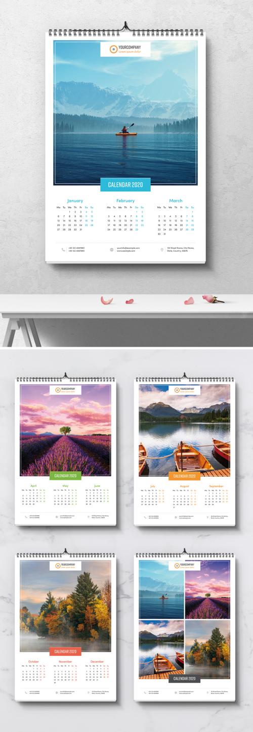 Wall Calendar Layout with Colorful Elements - 303669127