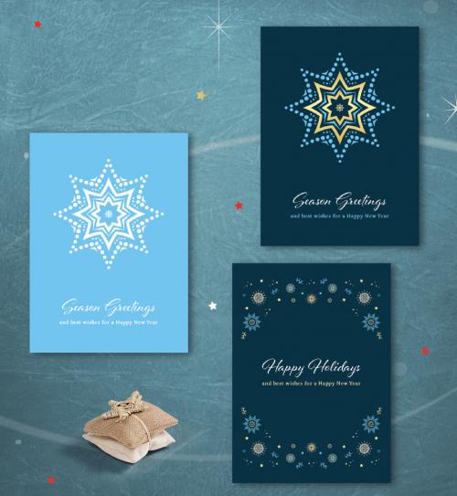 Blue Christmas Card Layout Set with Snowflake Illustrations - 303875421