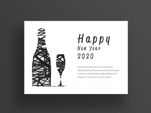 New Years Eve Card Layout with Wine and Glass Elements - 303879823