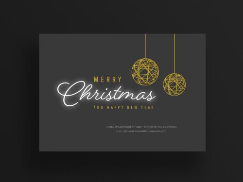 Christmas Card Layout with Dark Background and Gold Festive Elements - 303879904