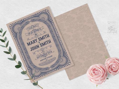 Wedding Invitation Layout with Vintage Embellishments  - 303894715