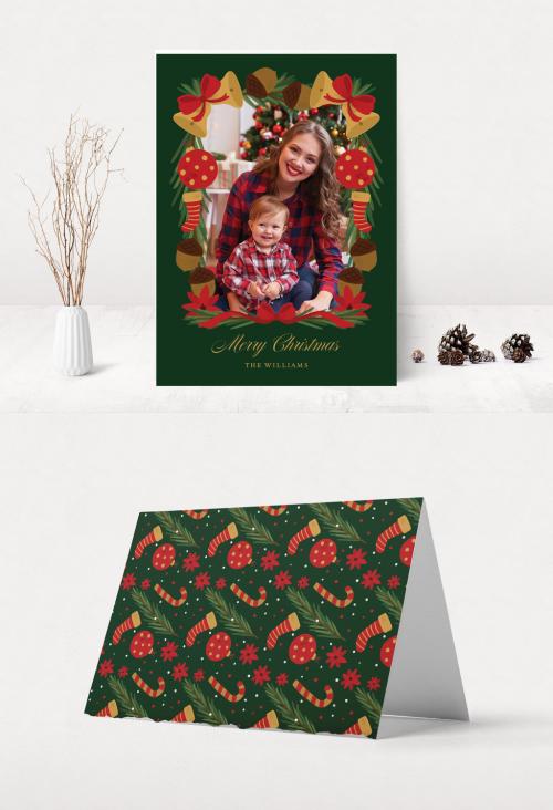 Christmas Photo Card Layout with Garlands - 304198194