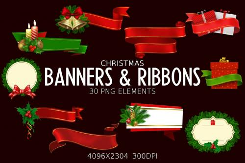 Christmas Banners and Ribbons Elements