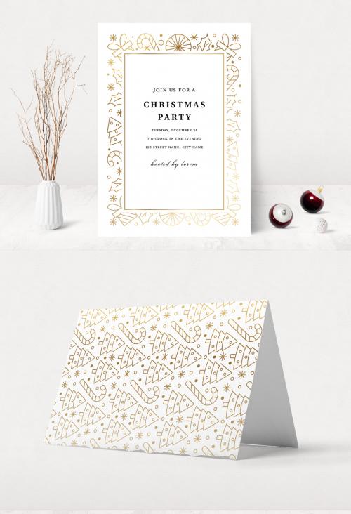 Christmas Party Invitation Layout with Gold Elements - 304453484