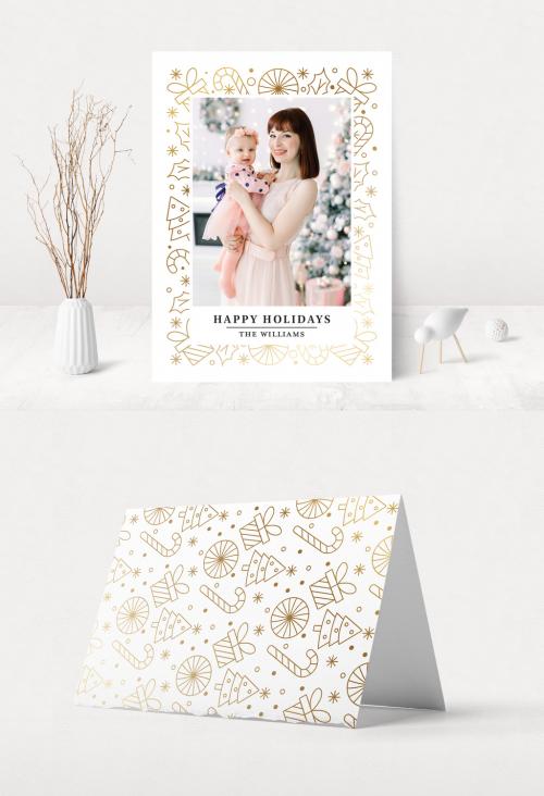 Happy Holidays Photo Card Layout with Gold Elements - 304453502