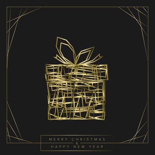 Minimalist Christmas Card Layout with Golden Present - 304464474