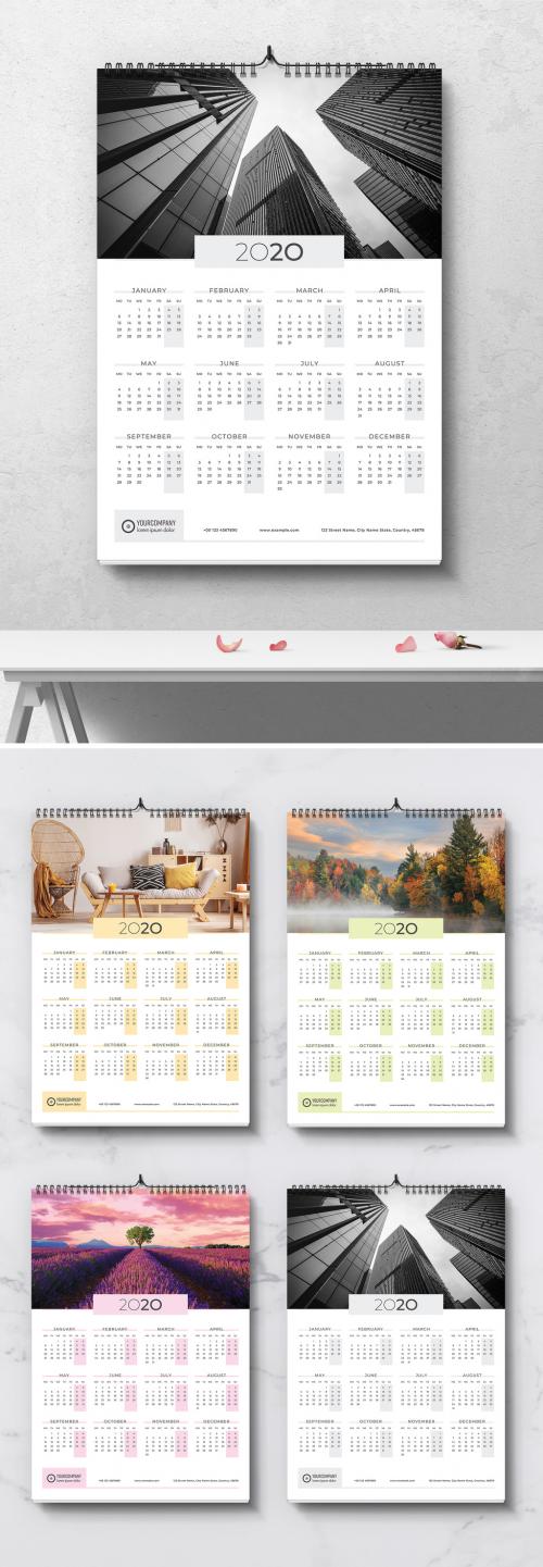 Annual Wall Calendar Layout with Colorful Accents - 304540456