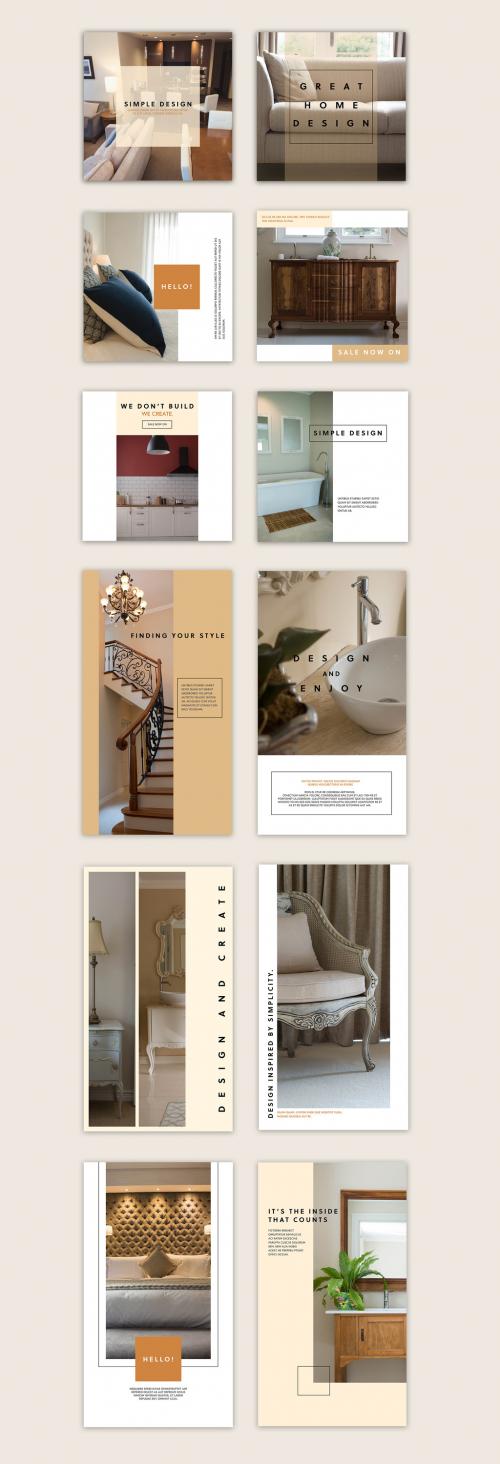 Social Media Post Layout Set with Neutral Colors - 304542521