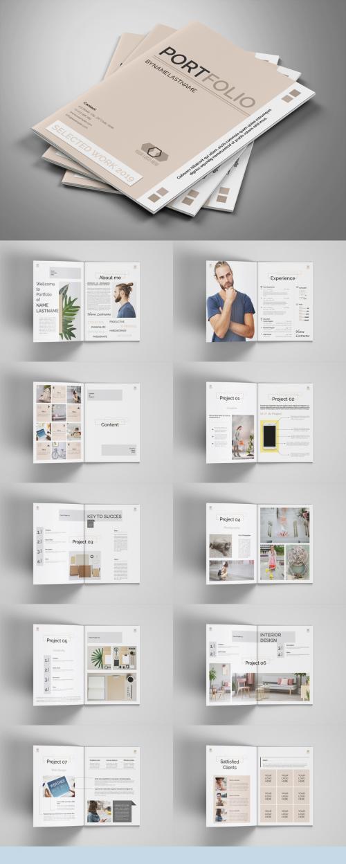 Design Portfolio Layout with Beige Accents - 304758404