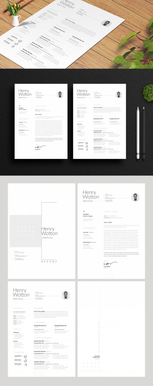 Clean Black and White Resume Layout Set - 304792110