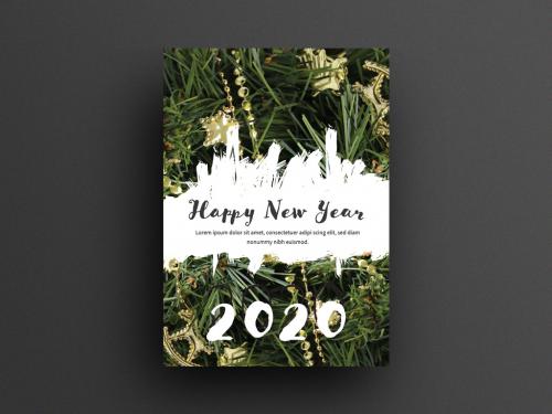 New Years Card with Christmas Greenery - 304798778