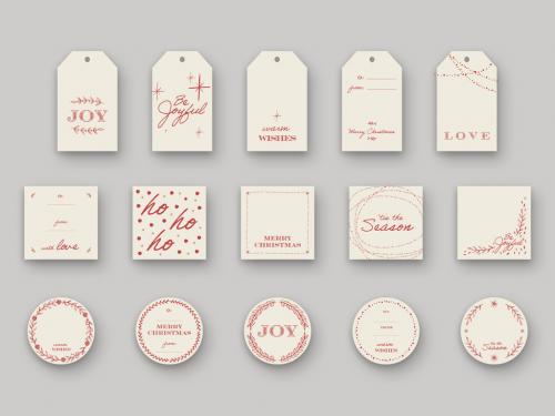 Cream and Red Gift Tag Layouts with Holiday Illustrations - 304805308
