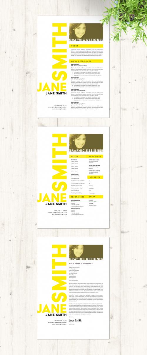 Resume and Cover Letter Set with Yellow Accents - 304814011