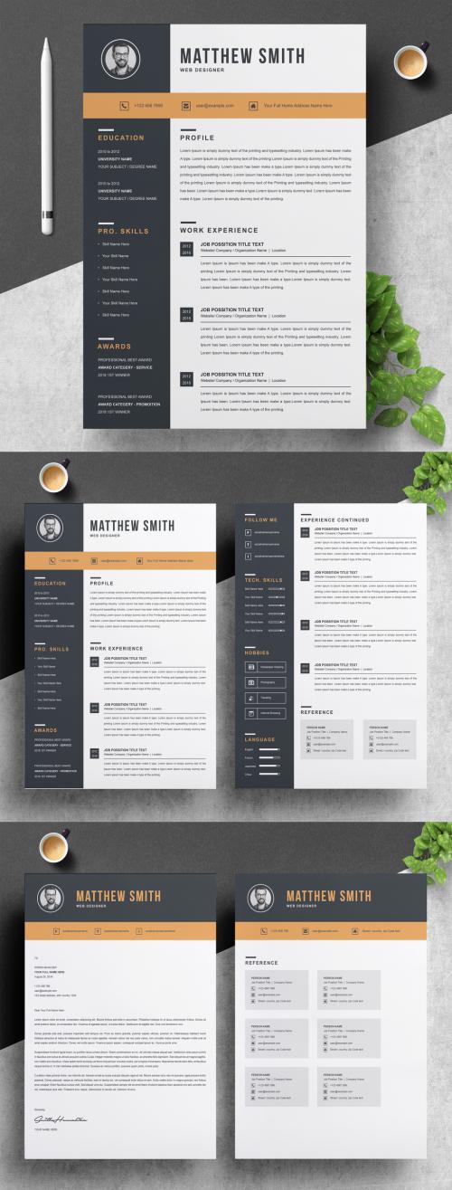 Resume Layout with Dark Sidebar and Orange Accents  - 305518946