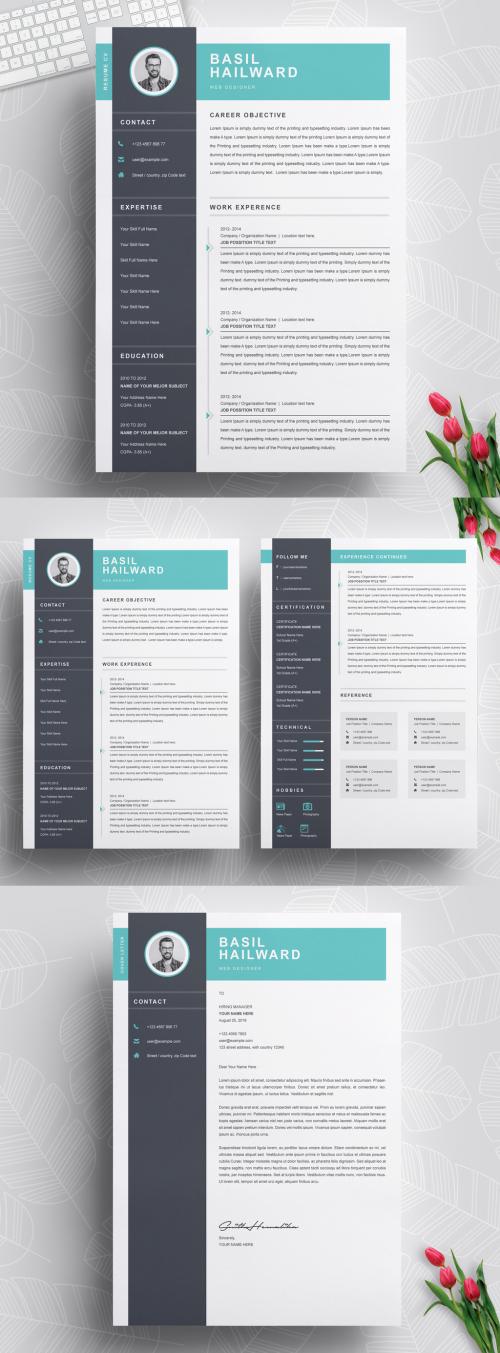 Resume Layout with Dark Sidebar and Blue Header  - 305518974