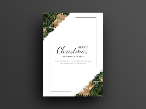 Christmas Card Layout with Seasonal Ornaments - 305537443