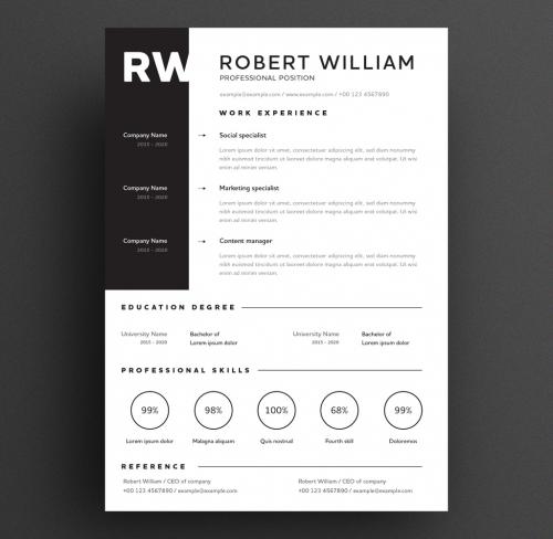Modern Resume Layout with Black Accents - 305537471