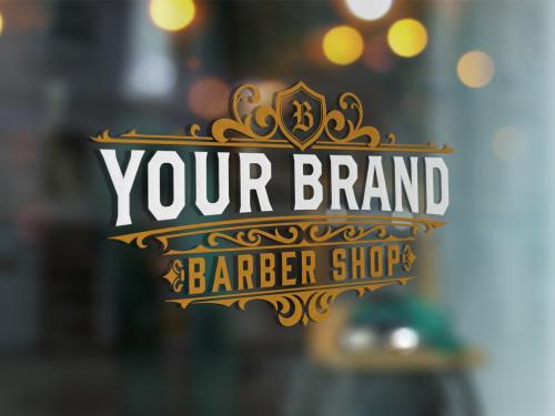 Vintage Barber Shop Logo Layout with Floral Elements - 305736220