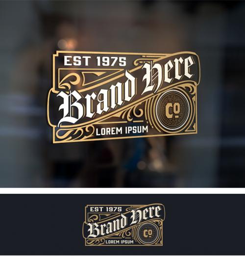 Vintage Logo Layout with Floral Elements - 305736337