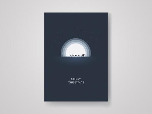 Christmas Card Layout with Santa Riding at Night - 305754126