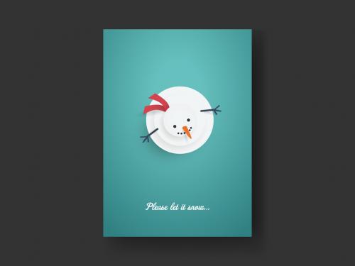 Christmas Card Layout with Snowman Looking Up - 305754154