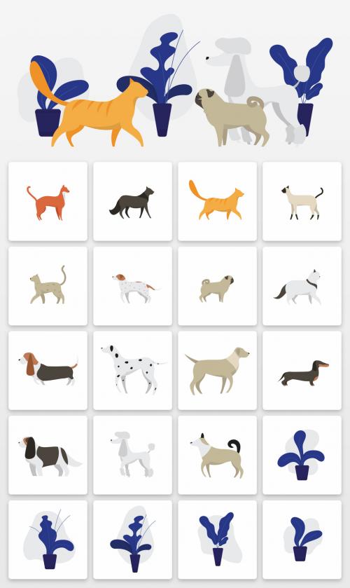 Pets and Plants Illustration Icon Set - 305760551