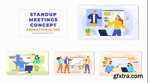 Videohive Professional Corporate Standup Meetings Concept 2D Animation Scene 49459578