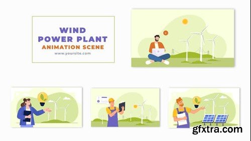 Videohive Wind Power Plant Technician Flat Design Character Animation Scene 49459590