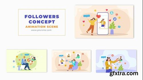 Videohive Social Media Followers Concept 2D Character Animation Scene 49459174