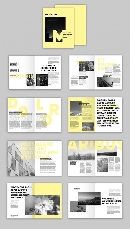 Yellow Magazine Layout with Bold Type - 305794065