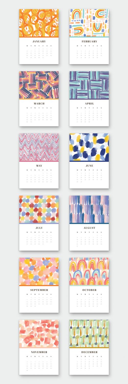 Watercolor Calendar Layout Set - 305795544