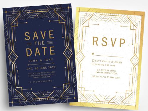 Art Deco Save-The-Date Card Layout - 305808831