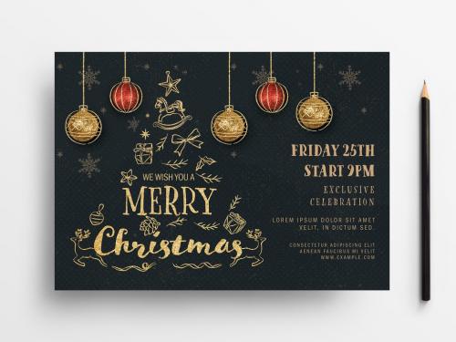 Holiday Event Flyer Layout with Gold Illustrations - 305809142